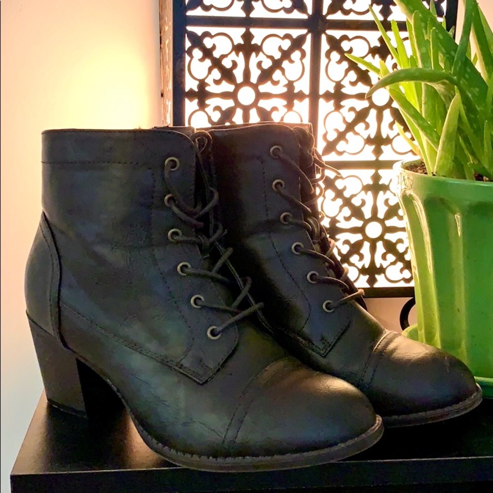 Brown Lace-up Heel Booties (Wide Width)